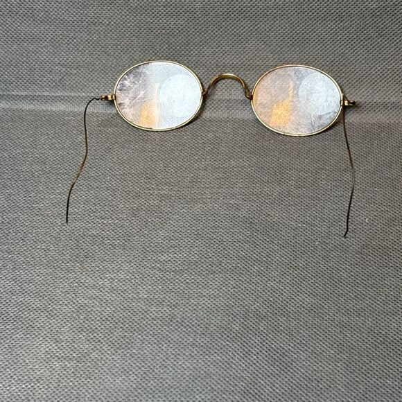Lot 2 Antique 1900s Eyeglasses Gold Round Wire Frame Spectacles w/Case Edwardian - Picture 3 of 15